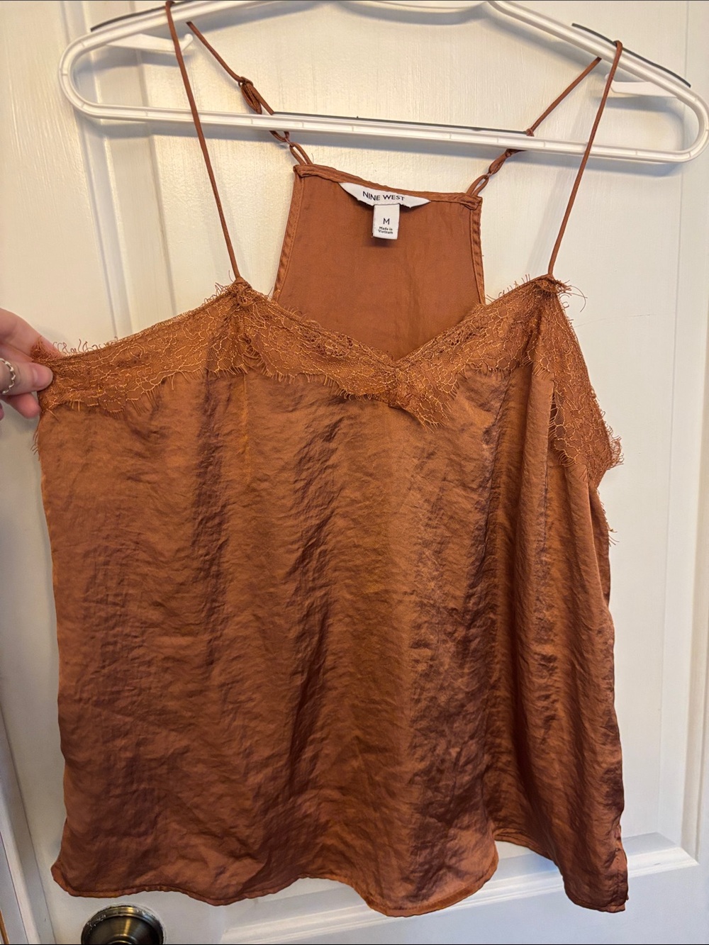 Nine West Rust-Brown Satin Lace-Trim Cami M - Picture 2 of 4
